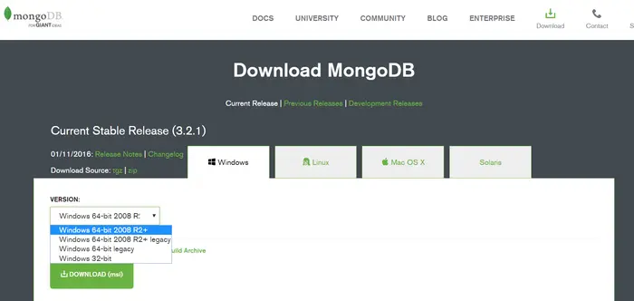 MongoDB安装配置（Windows版）