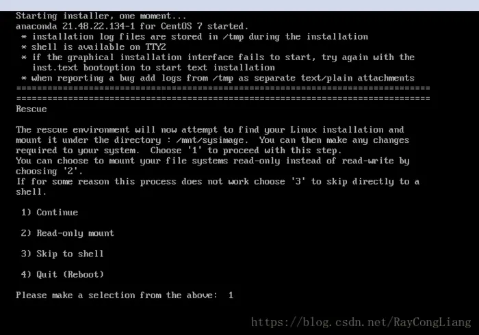 【Linux学习笔记5】Centos7系统修改密码之使用救援模式修改root密码