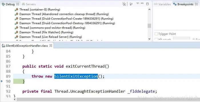 Eclipse使用Debug模式调试Spring Boot项目时跳转到exitCurrentThread的问题