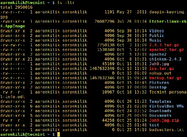 如何在Linux中按最后修改时间对ls命令的输出进行排序
