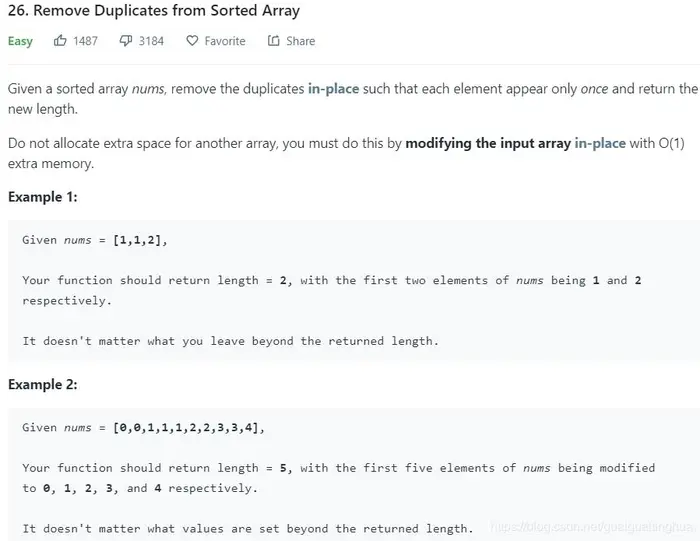 [leetcode]Remove Duplicates from Sorted Array删除数组中重复的元素