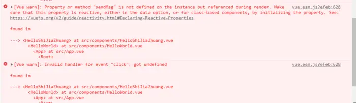 [Vue warn]: Property or method "sendMsg" is not defined on the instance but referenced during render