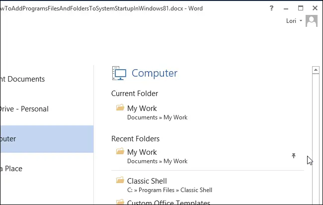 如何在Office 2013中将最常用的文件和文件夹固定到打开的屏幕