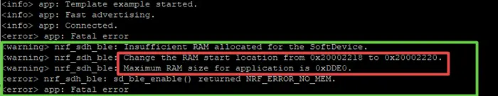 nRF52840使用ble_app_template中出现NRF_ERROR_NO_MEM 和 NRF_ERROR_INVALID_PARAM解决办法