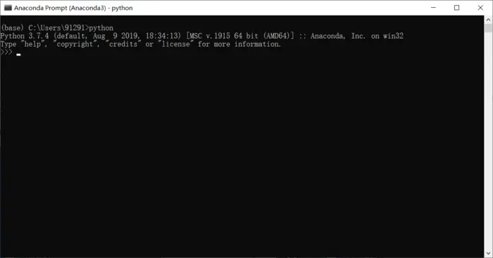 安装完Anoconda后，在命令行输入python出现“Warning:This Python interpreter is in a conda environment解决方案