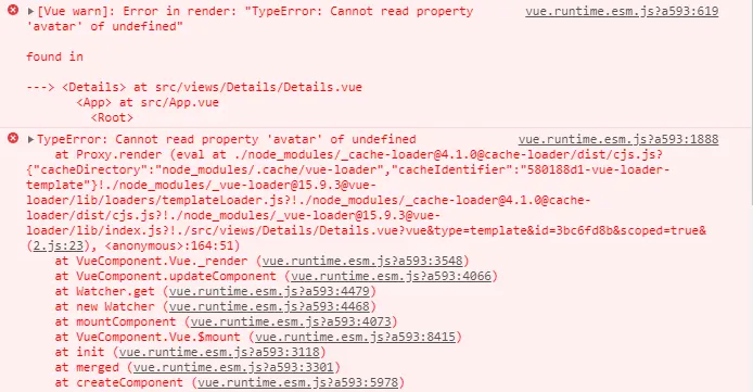 [Vue warn]：Cannot read property ‘avatar‘ of undefined