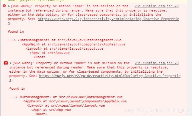 [Vue warn]: Property or method "name" is not defined...