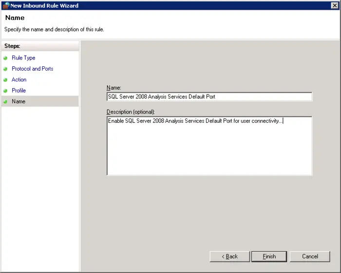 Configure Windows Firewall for SQL Server 2008 Analysis Services in Windows Server 2008 R2