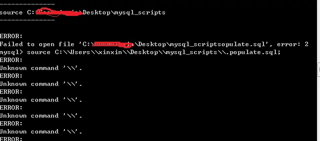 Mysql运行脚本时出现问题：Failed to open file 'file_name' , error: 2
