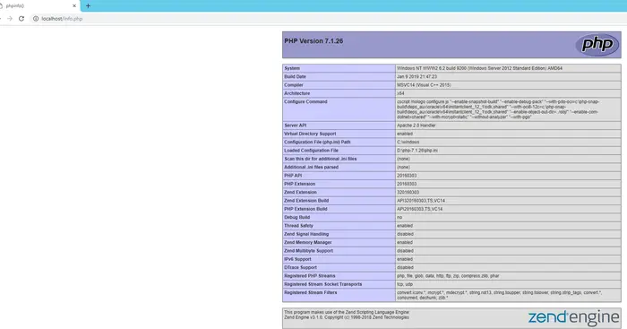 windows2012服务器中安装php7+mysql5.7+apache2.4环境