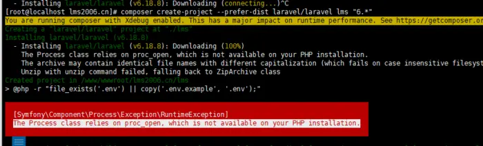 宝塔使用composer安装laravel 时报错 The Process class relies on proc_open, which is not available on your PHP