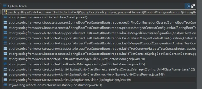 java.lang.IllegalStateException: Unable to find a @SpringBootConfiguration, you need to use @Context