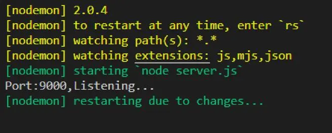 Nodemon 修改文件后只显示“restarting due to changes…“,而并没有重启服务器.