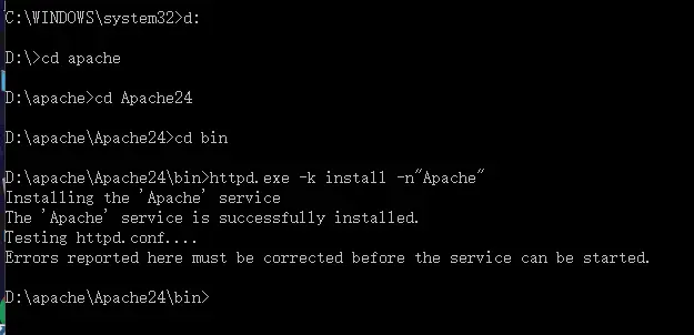 Apache 安装出现 Failed to open the Windows service manager, perhaps you forgot to log in as Adminstrator