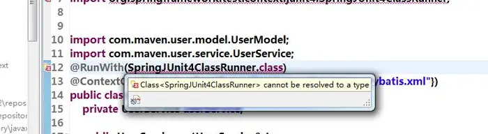 解决 Class<SpringJUnit4ClassRunner> cannot be resolved to a type 问题