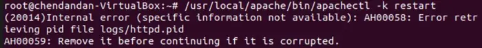 Apache错误：(20014)Internal error: Error retrieving pid file logs/httpd.pid