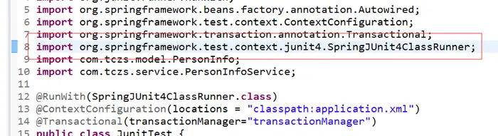 Class<SpringJUnit4ClassRunner> cannot be resolved to a type