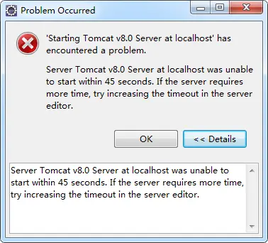 Server Tomcat v8 0 Server at localhost was unable to start w