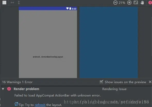 关于Android Studio 3.0以上新建或者导入已有工程时xml布局文件无法预览的问题Failed to load Appcompat Actionbar with unknown error