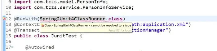 Class<SpringJUnit4ClassRunner> cannot be resolved to a type