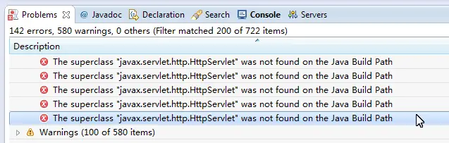 The superclass "javax.servlet.http.HttpServlet" was not found on the Java Build Path