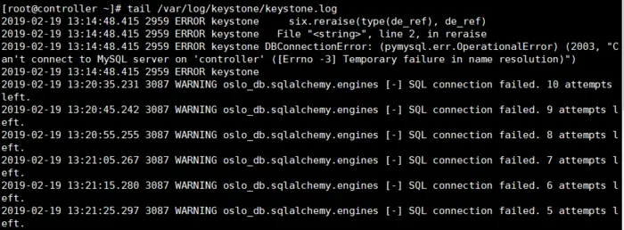 keystone同步数据之后不报错，查看日志有错误，进入MySQL没有如何数据解决方法