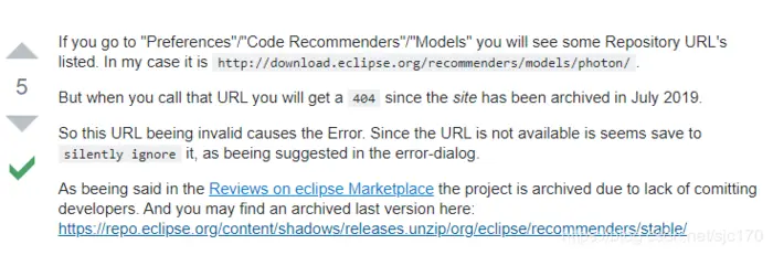 eclipse 报错 code recommenders cannot download its model repository index