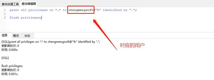 mysql 1449 ： The user specified as a definer ('chengmengsoft'@'%') does not exist 解决方法