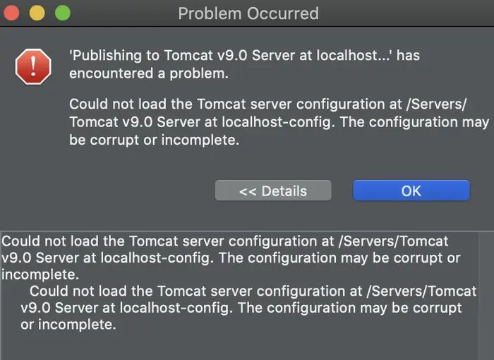 Java--Publishing to Tomcat v9.0 Server at localhost has encountered a problem.