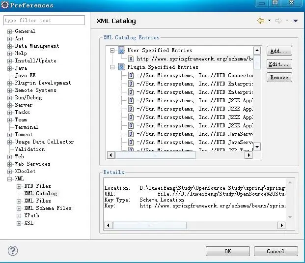 修改Eclipse配置，使得在配置文件中完成自动完成功能。