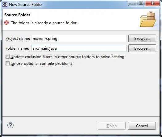 eclipse创建maven项目时,添加src/main/java会提示 The folder is already a source folder.解决方法