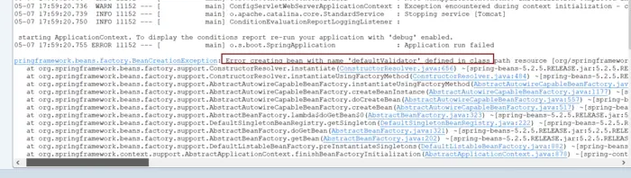 Spring Boot 启动报错：Error creating bean with name 'defaultValidator' defined in class path resource