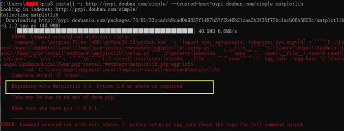 python 3.5 安装matplotlib提示出错