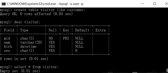 MySQL数据库表的管理（修改表，复制，新增、修改列，删除表列）