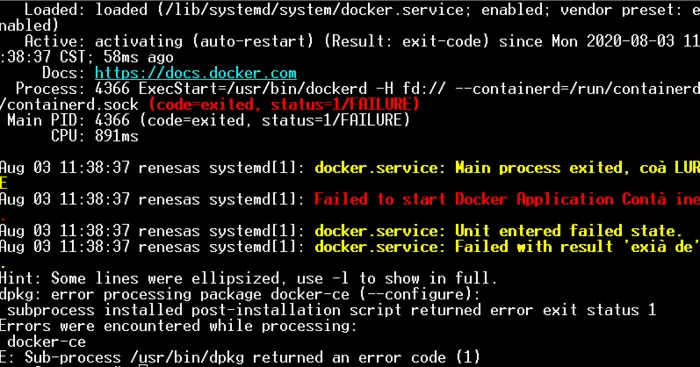 菜鸟笔记--Docker Job for docker.service failed because the control process exited with error