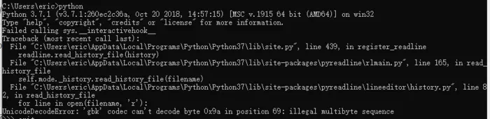 python启动时出现Failed calling sys.__interactivehook__ 的解决方法