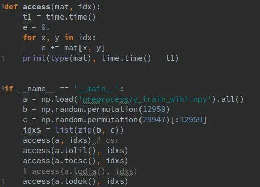 Python scipy.sparse 稀疏矩阵访问速度测试