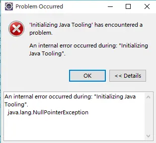 An internal error occurred during: "Initializing Java Tooling". java.lang.NullPointerException