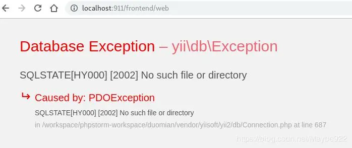 YII2，MYSQL数据库Database Exception – yii\db\Exception SQLSTATE[HY000] [2002] No such file or director错误