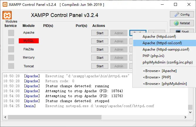 安装XAMPP遇到的问题（二）——端口被占用导致apache和MySQL无法启动